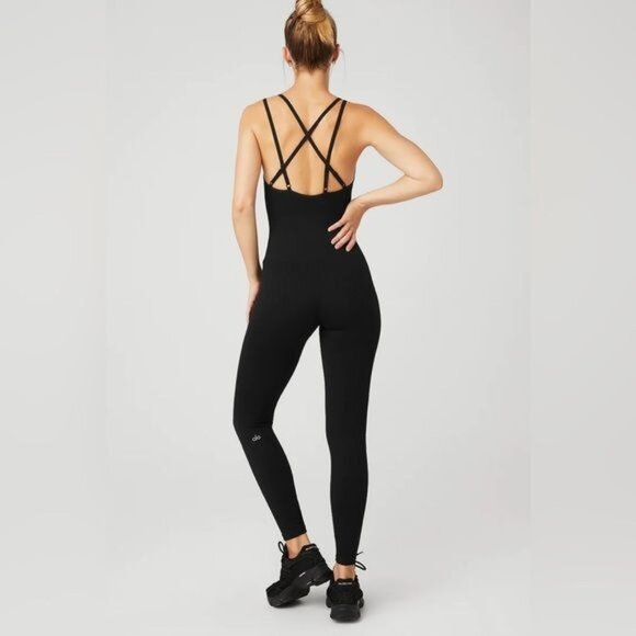 ALO Yoga Seamless Cable Knit Onesie in Black - Picture 6 of 8